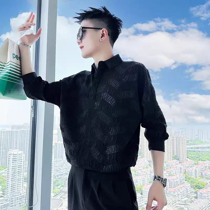 夏季新款短袖衬衫男高级感翻领七分袖衬衣ins潮牌痞帅上衣半袖t恤