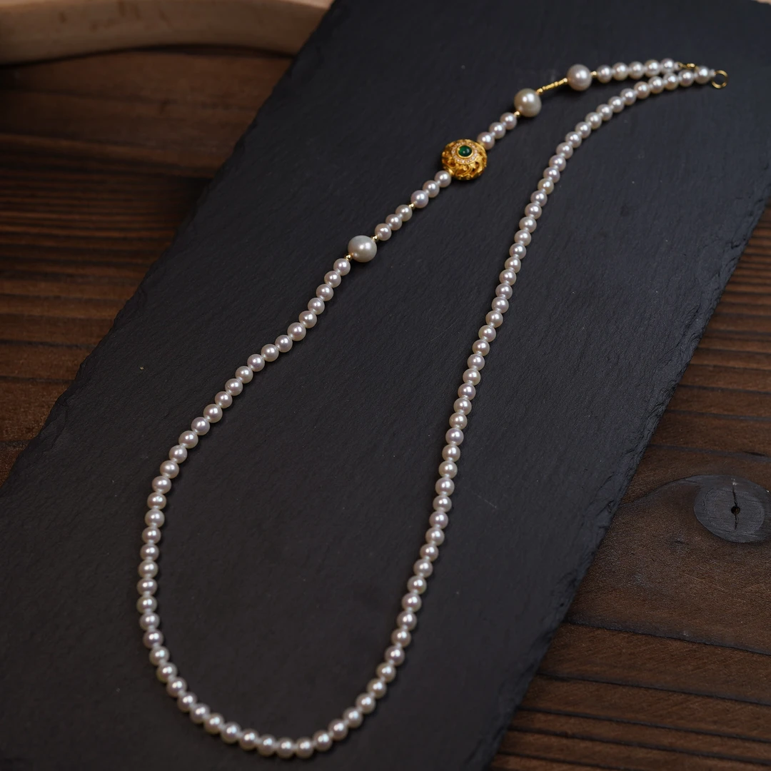 通体18K金珍珠锁骨链3mm KT24030713