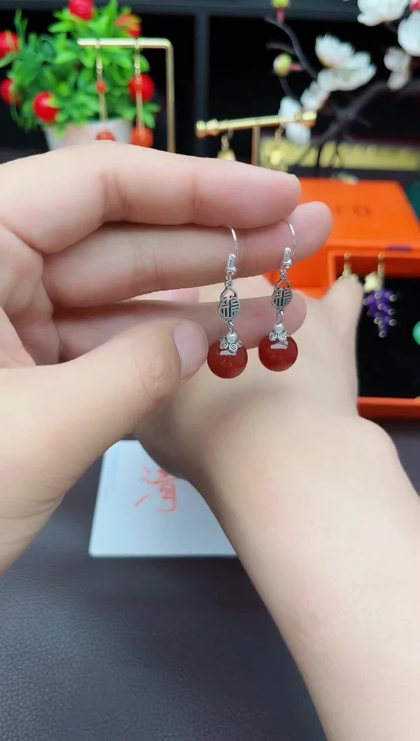 玛瑙/玉髓耳饰银S925镶嵌230000