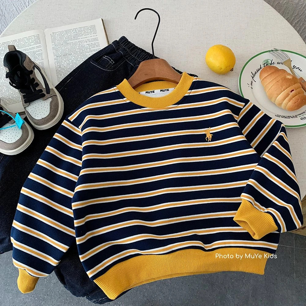 【MY】儿童冬季加绒奥粒绒刺绣条纹卫衣MY8318