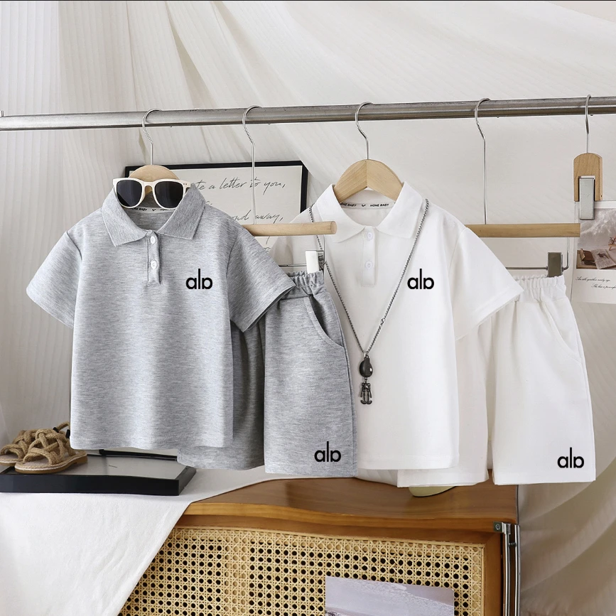 儿童polo领套装男童女童新款舒适套装上衣加短裤休闲夏季百搭