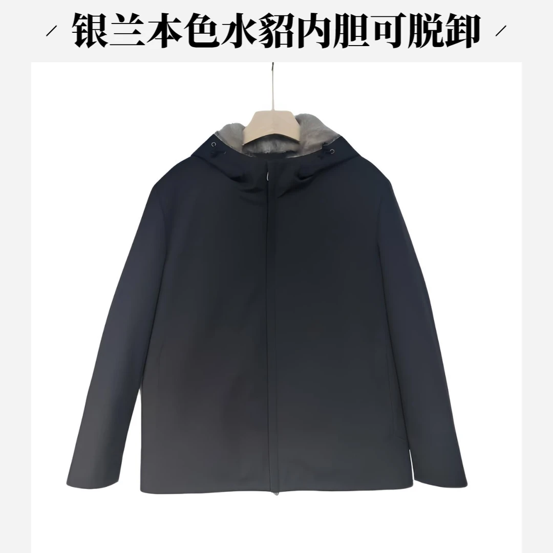 77086-男士2025主推款银蓝本色水貂皮内胆冲锋衣面料