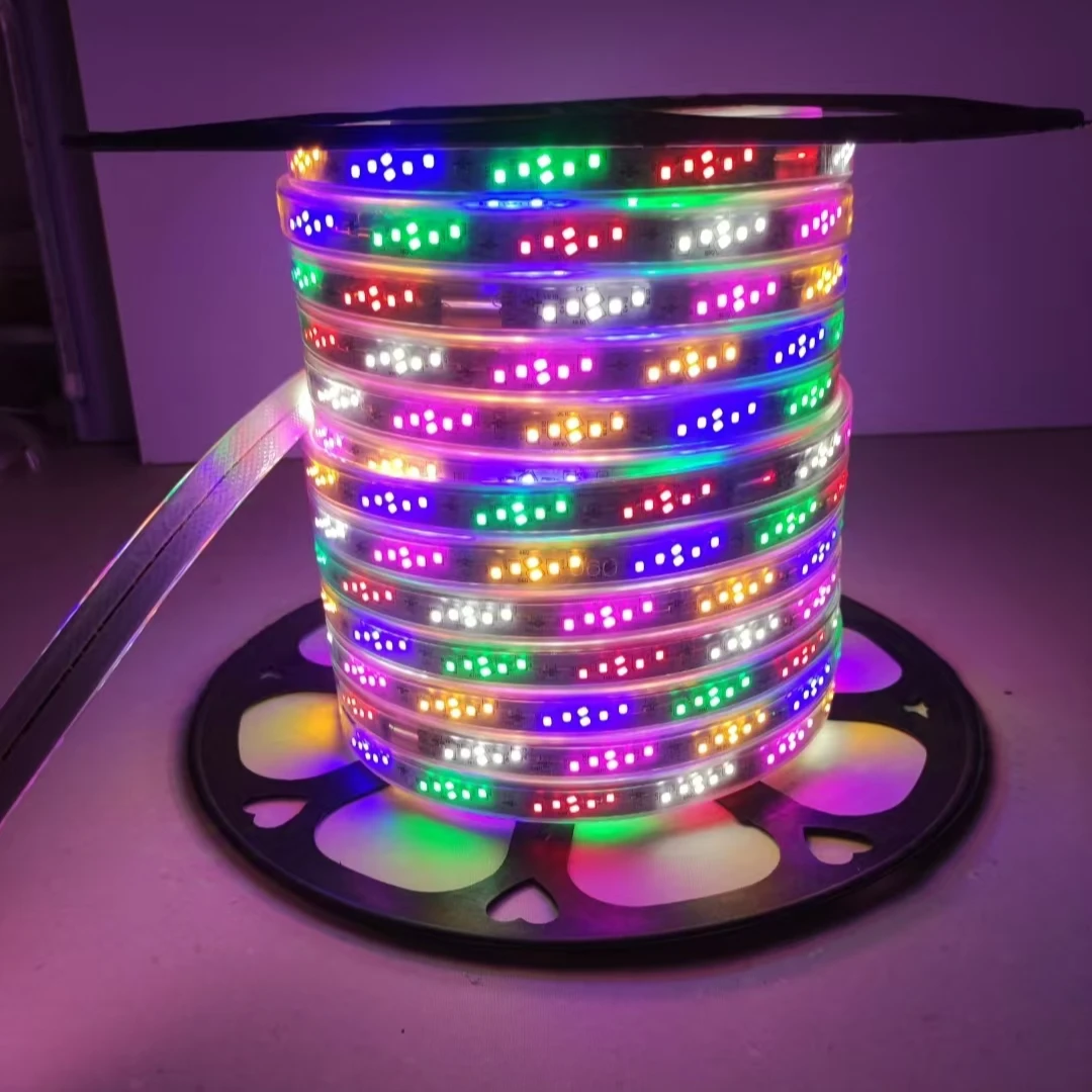 LED七彩跑马灯带防水220V跑马灯带装饰灯带室外灯条户外灯带流水