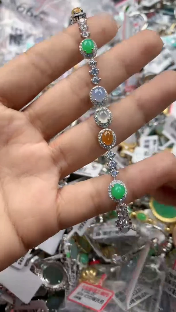 银S925镶嵌戒指翡翠5555----7