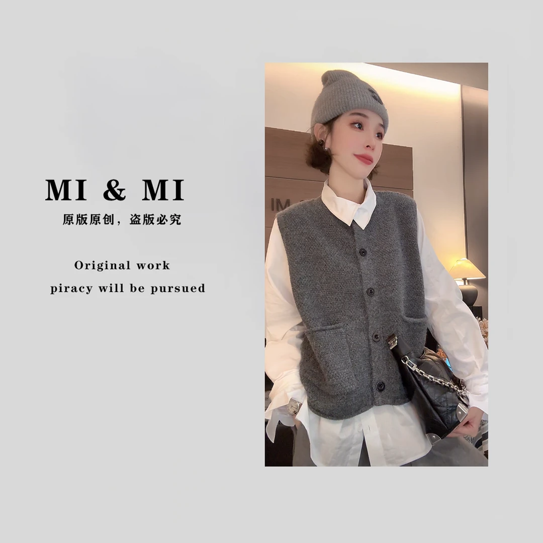 【米米服饰】秋季新款“羊毛”单排扣时尚百搭马甲 2502-300