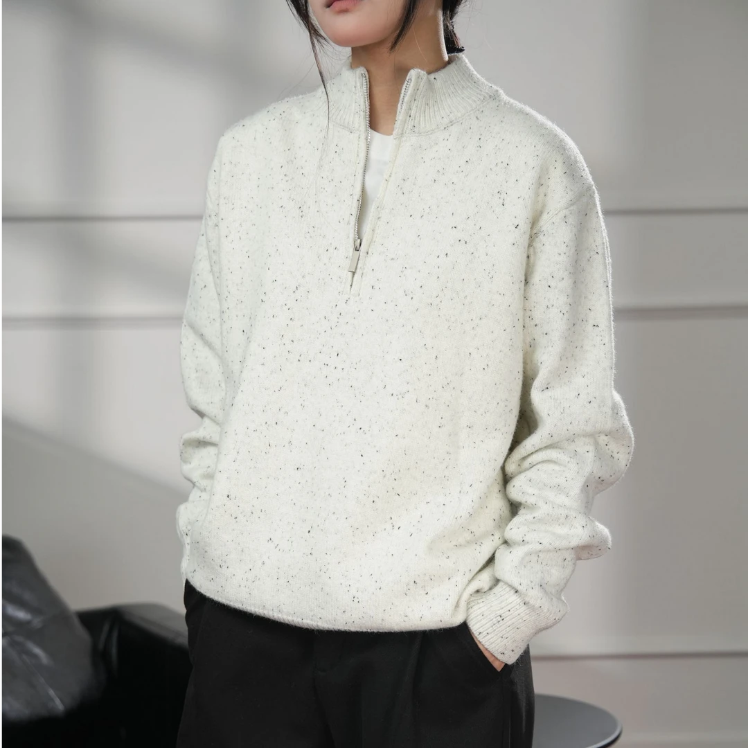 3-in-o 秋冬半拉链立领套头针织衫彩点羊驼毛加厚毛衣-STXC8536