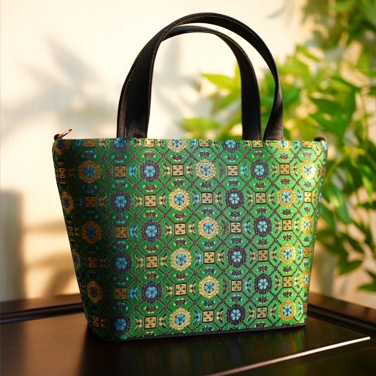 非遗宋锦面料SJK绿色四达晕托特包