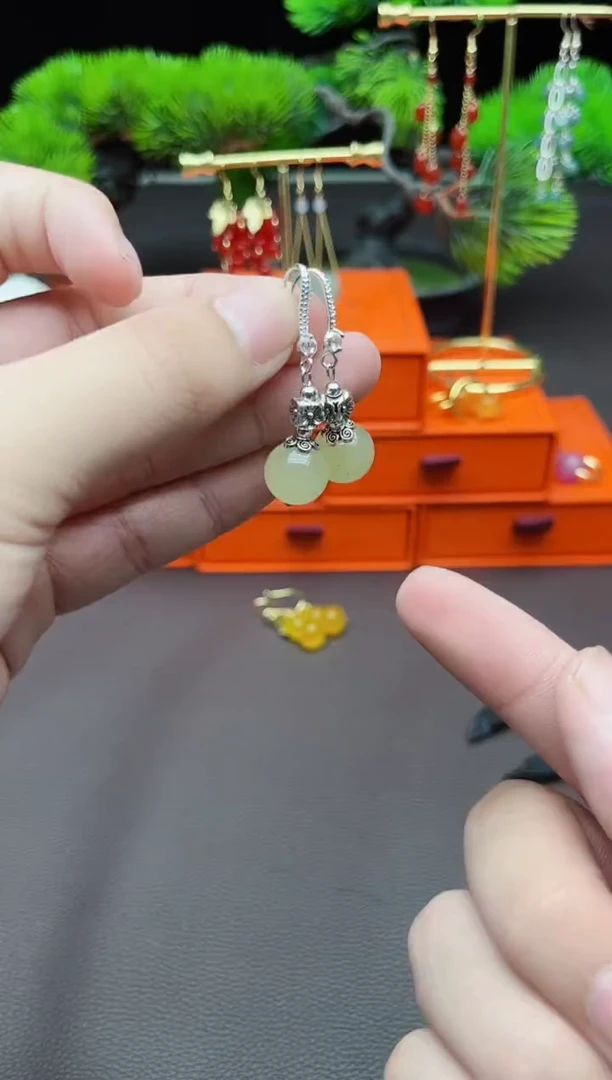 玛瑙/玉髓耳饰银S925镶嵌c64