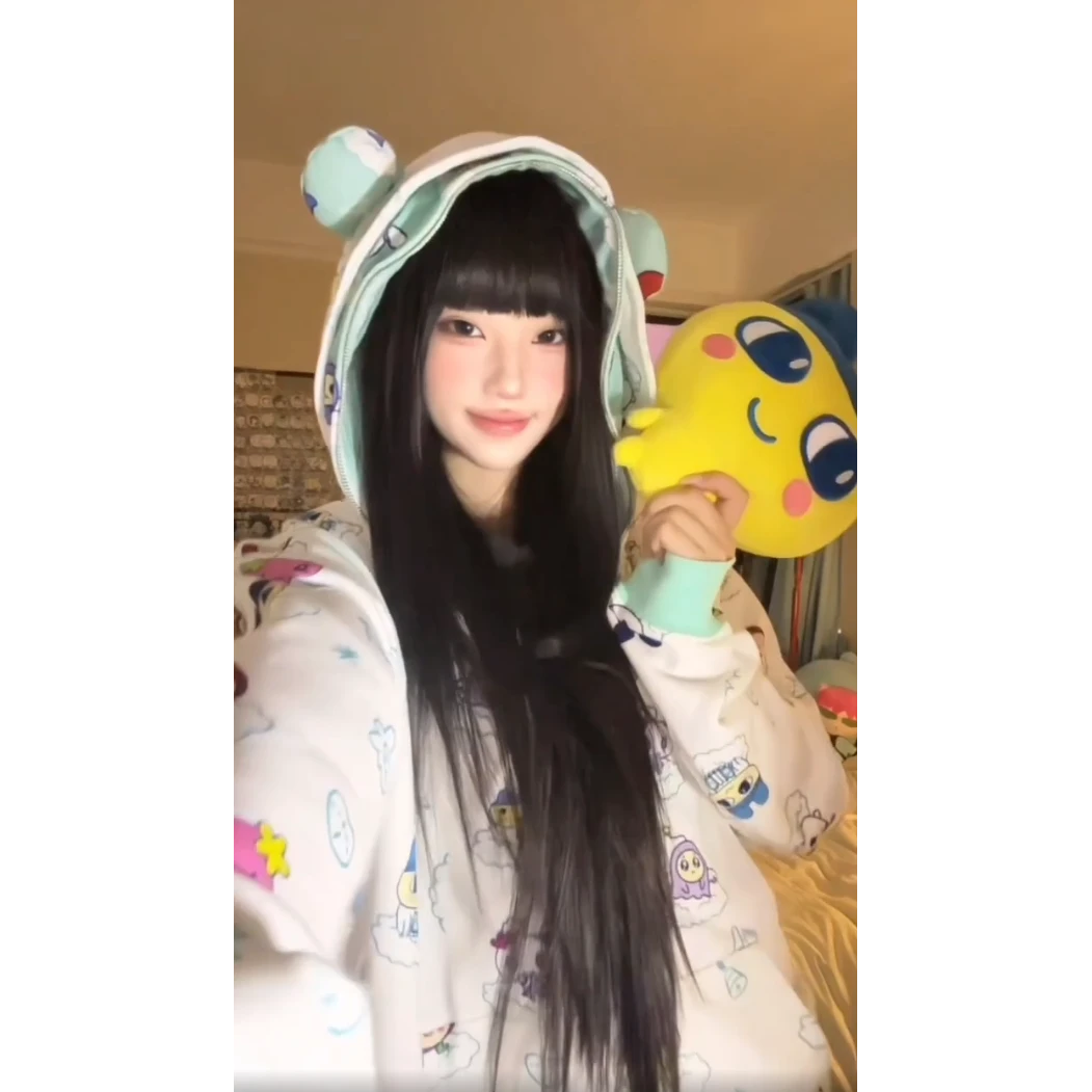 美式高街卡通趣味连帽卫衣女宽松设计感小众休闲百搭开衫拉链外套