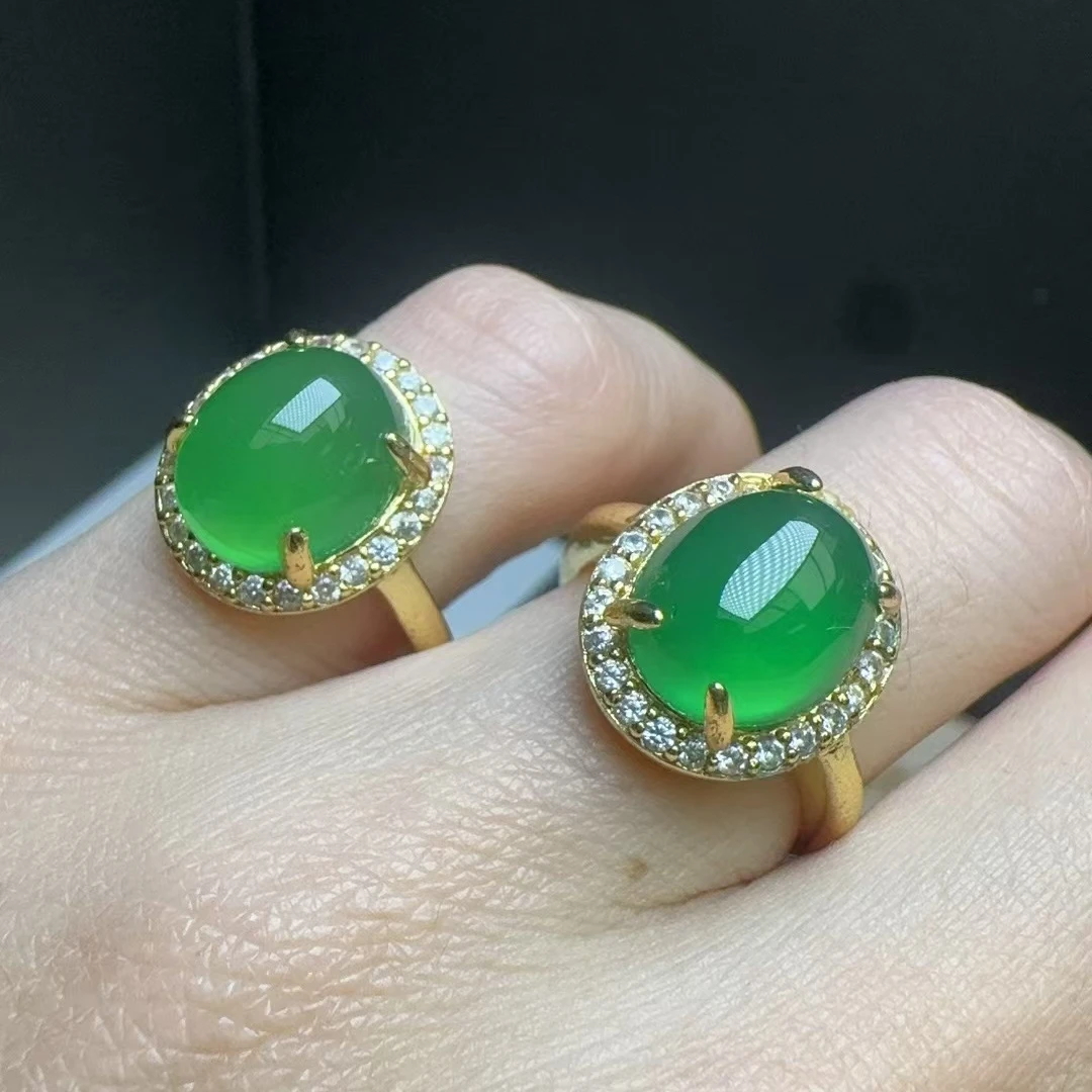 ST7770【福嘟嘟】冰翠芙蓉玉绿玛瑙蛋面戒指-送礼佳品-多样性发一件