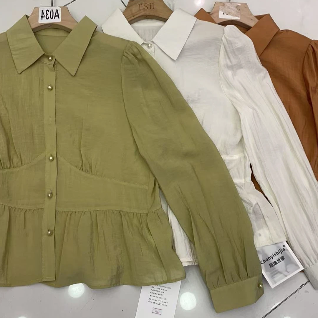 27102长袖衬衫袖学院拼接宽松型衬衫百搭上衣衬衣气质女装