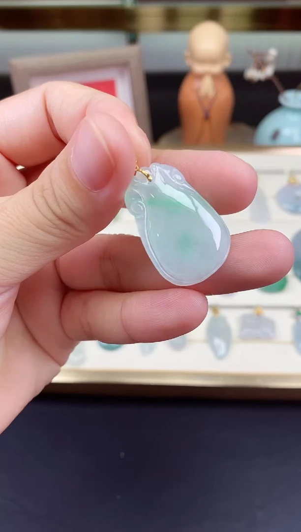 吊坠(不含链)18K金镶嵌翡翠钱袋18K金扣镶嵌@@CMT5950