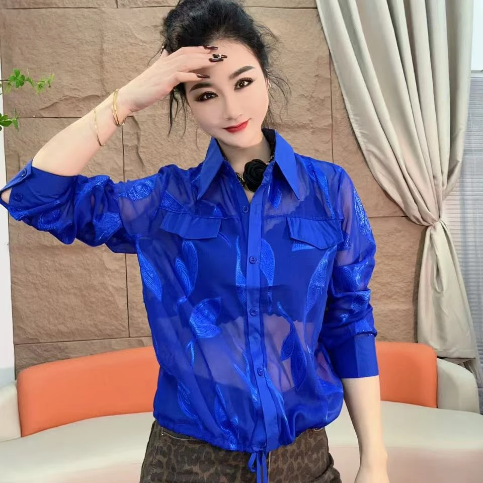 334（安言服饰）新款时尚气质春游款显身材显瘦衬衫微透高级性感