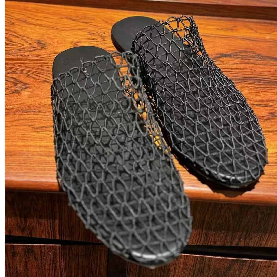 MYYS【欧货】包头编织镂空平底渔网凉拖百搭时尚网面半拖鞋957