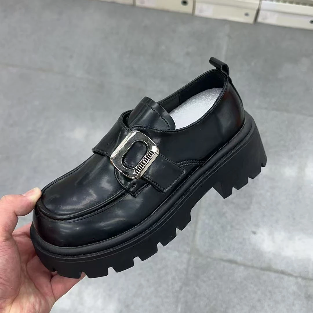 厚底乐福鞋女2025新款英伦风圆头时尚魔术贴乐福小皮鞋 A15