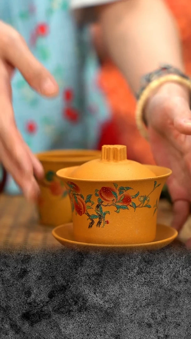 紫砂茶宠紫砂 宜兴紫砂 珐琅桃子套组