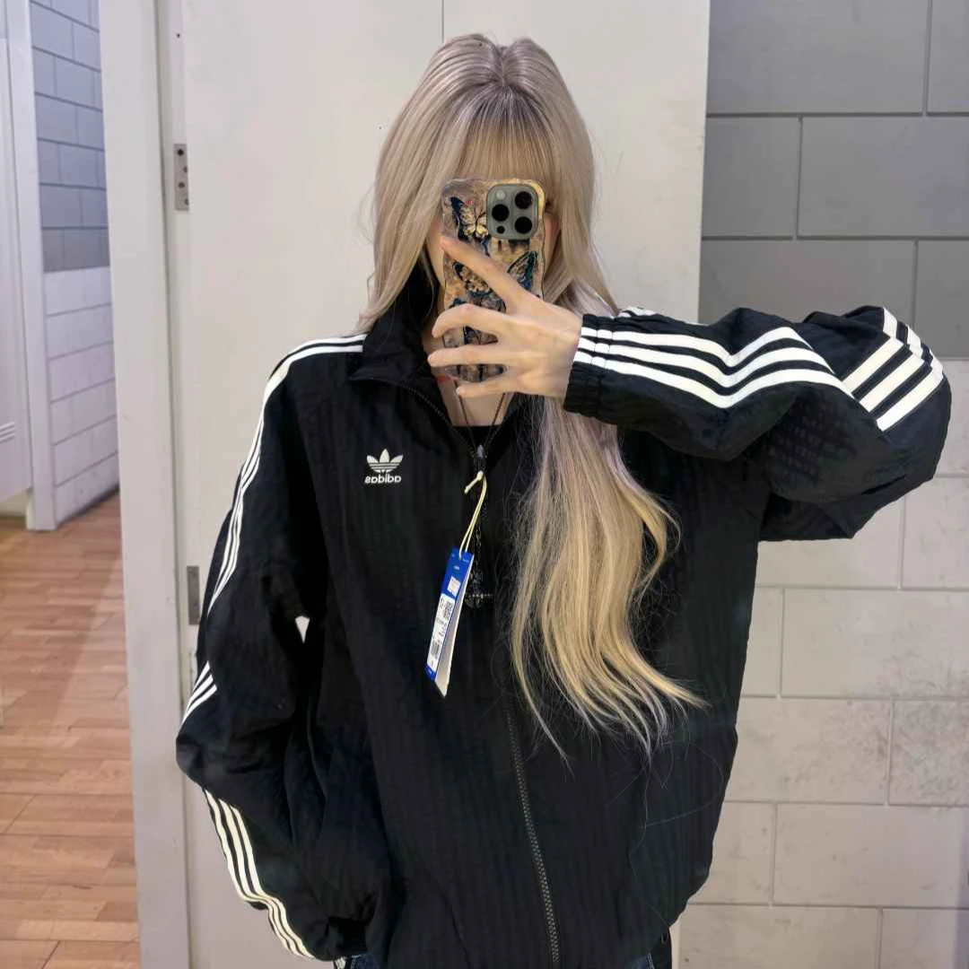 adidas/阿迪达斯OVERSIZE TRACK TOP 复古双拉链夹克外套KC2605