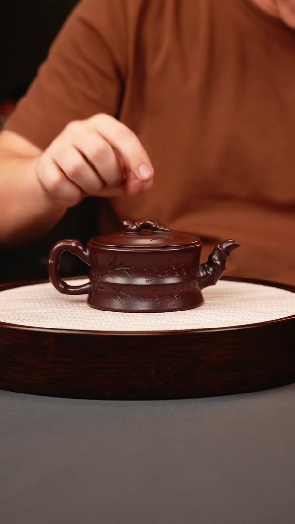 茶壶紫砂古红泥竹节