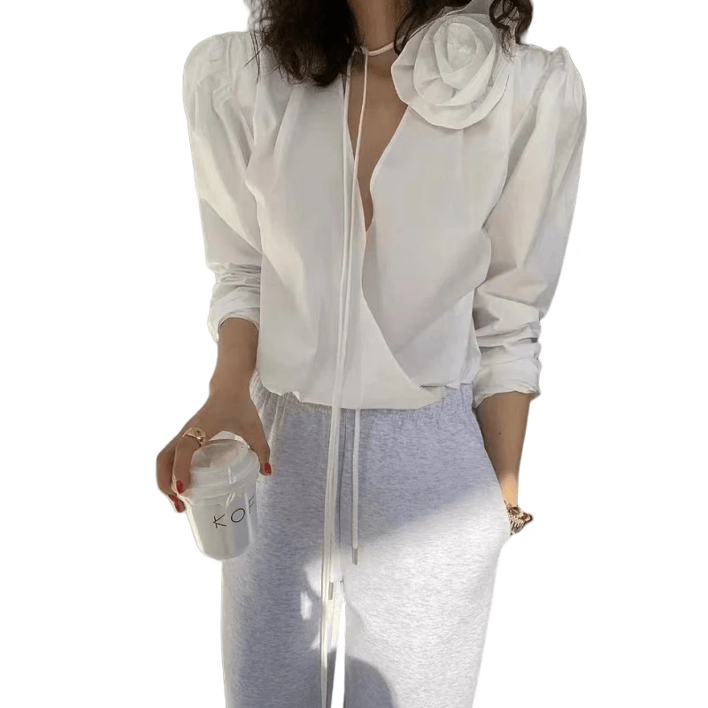 「主播推荐春季新款」5130款法式交叉衬衫