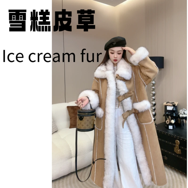 直下摆冬季翻领秋冬长款防风毛领毛呢外套雪糕设计师