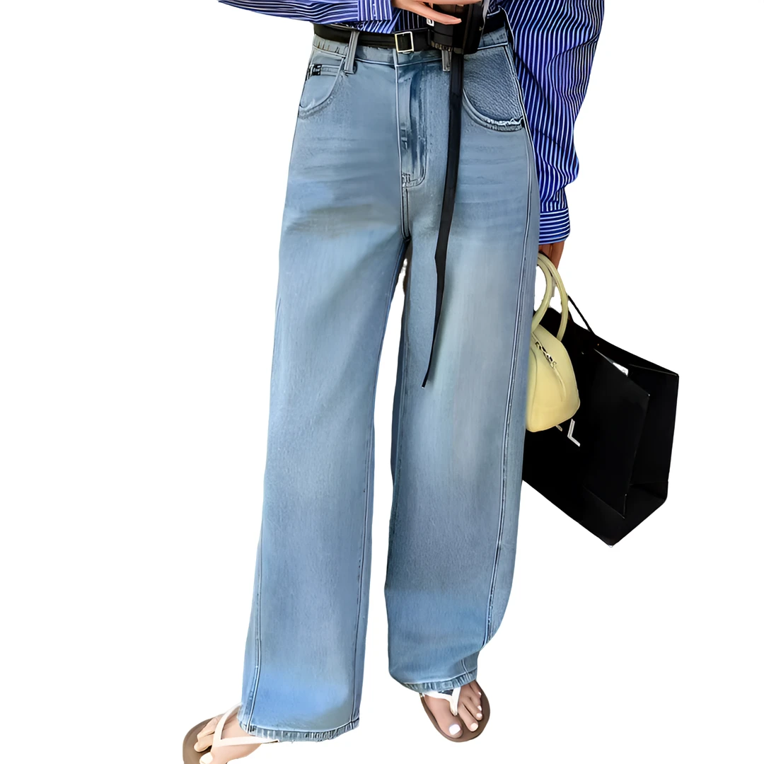 韩韵小爱优选 2025春夏新款好版型裤脚毛边斜裤线显瘦百搭牛仔裤