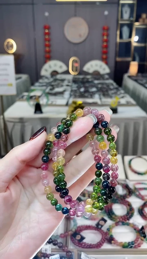 未镶嵌老矿碧玺色标三圈手串6mm+碧玺dan多样性发货一条