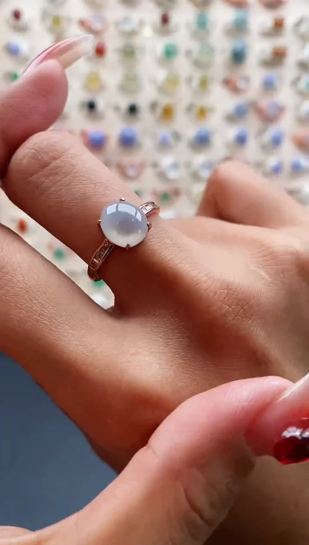 【闪购商品】翡翠戒指银S925镶嵌缅甸天然A货翡翠222 6+9