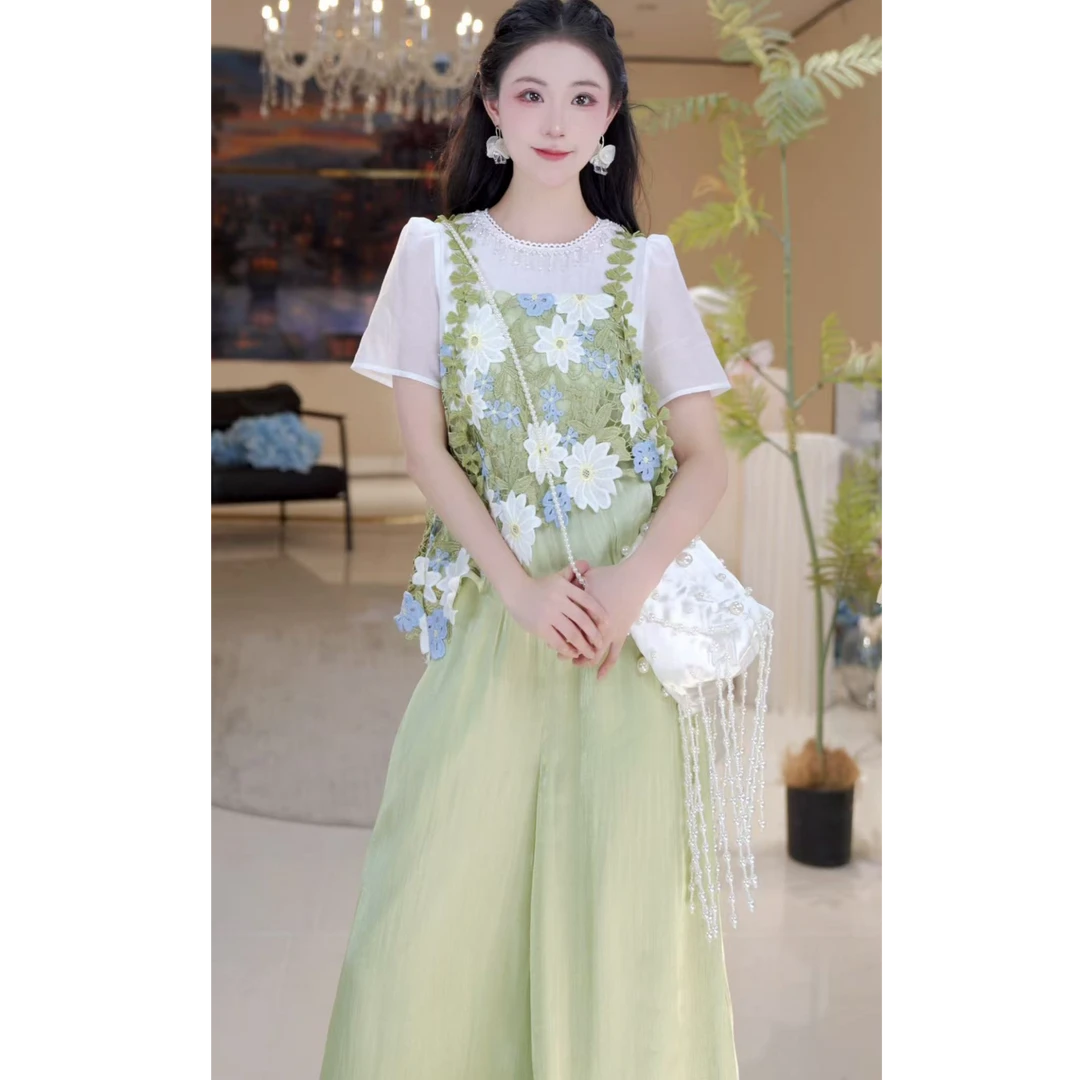 【绽放花海】休闲花朵假两件长裤套装814665+814666