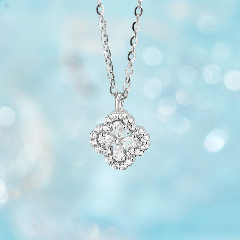 坠链均925银 梦幻四叶草 ins小清新森系满钻轻奢锁骨链生日礼物