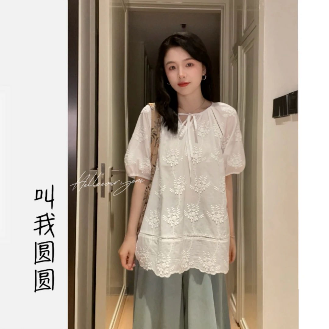 圆圆【立体花】显瘦气质时尚休闲好穿重工刺绣衬衫 YY 10705