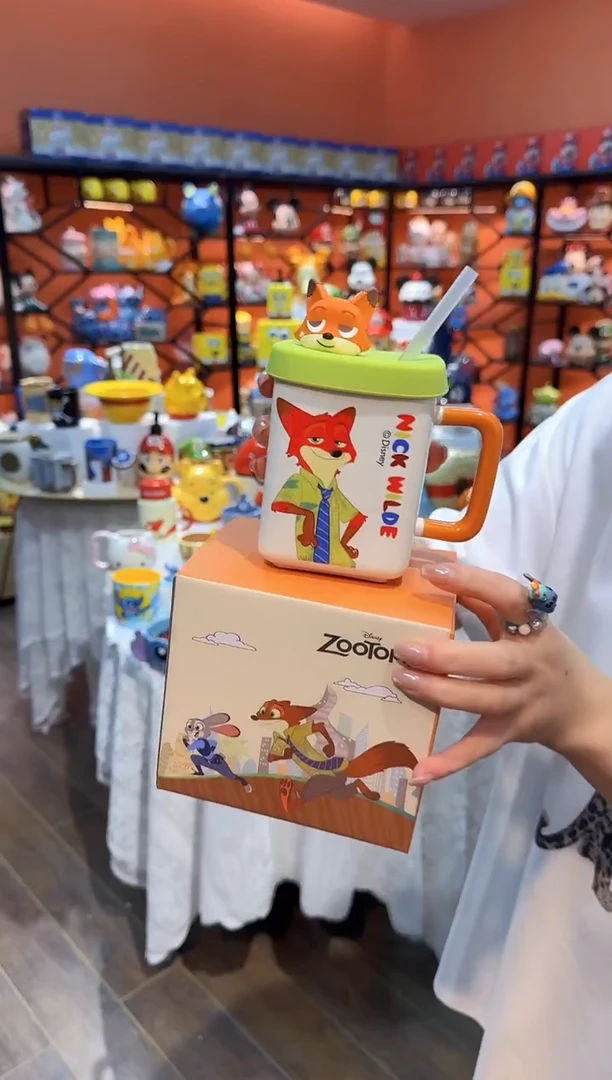 瓷片@@疯狂动物城狐尼克四方陶瓷吸管杯