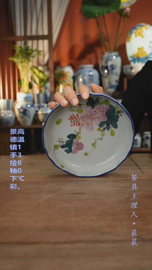 瓷片【简家甄选】景德镇设计师釉下手绘陶瓷餐具
