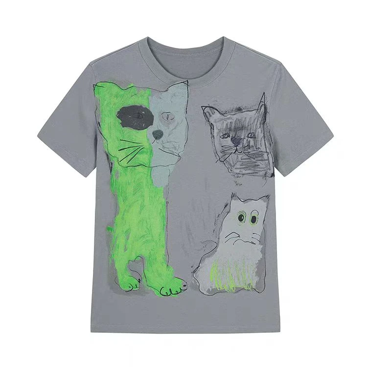 9004春季2025新款小版型短袖T恤正肩猫咪