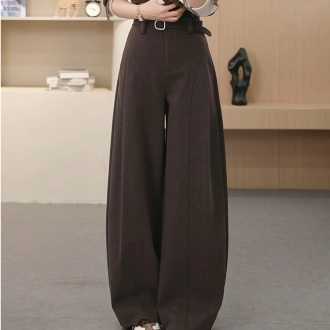 8881【裤长98】加绒加厚毛呢贝斯裤糯感女秋冬高腰显瘦气质阔腿裤