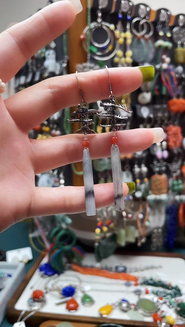 银S925镶嵌翡翠耳饰饰品