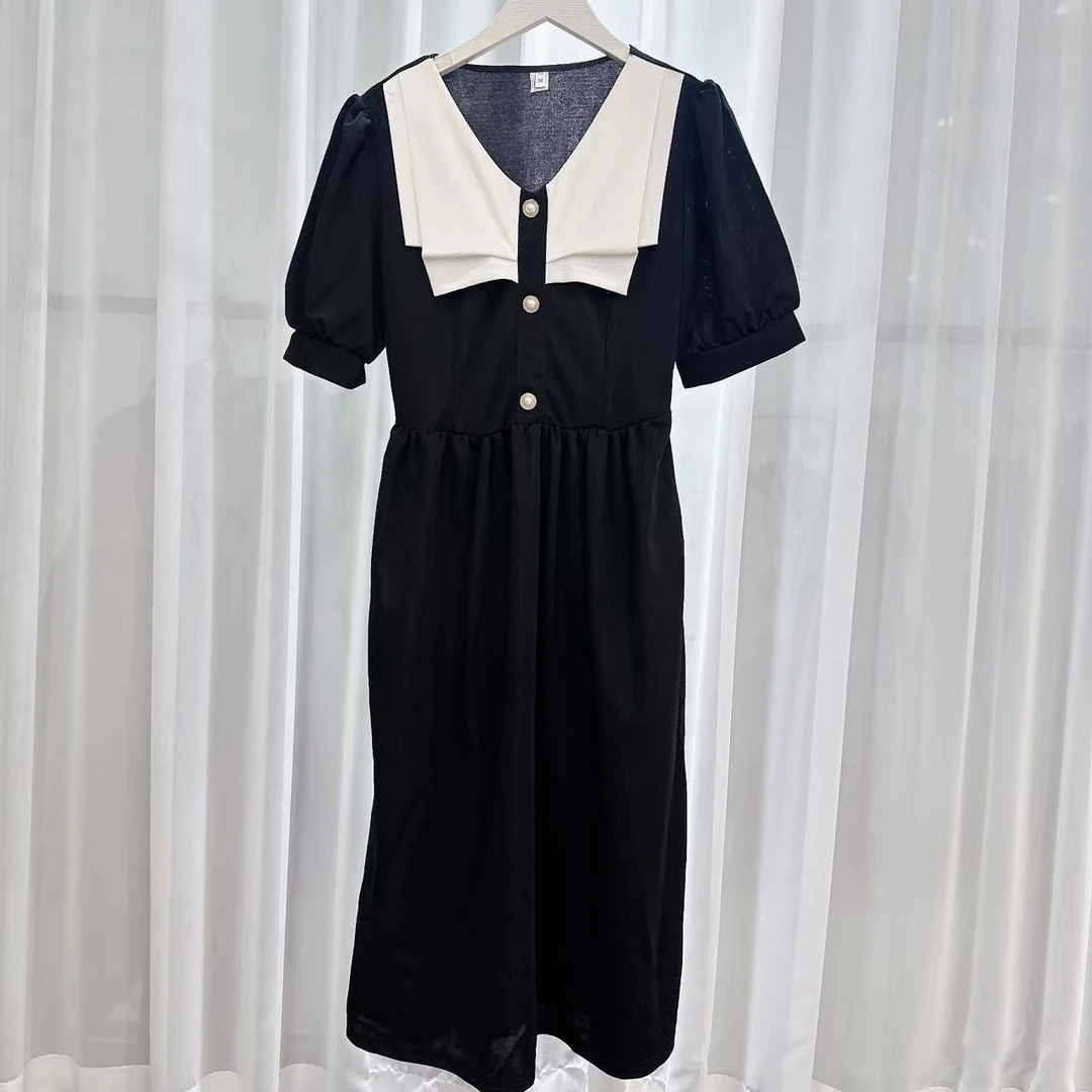 百搭法式女装显瘦中裙子娃娃领连衣裙常规气质少女风夏季434