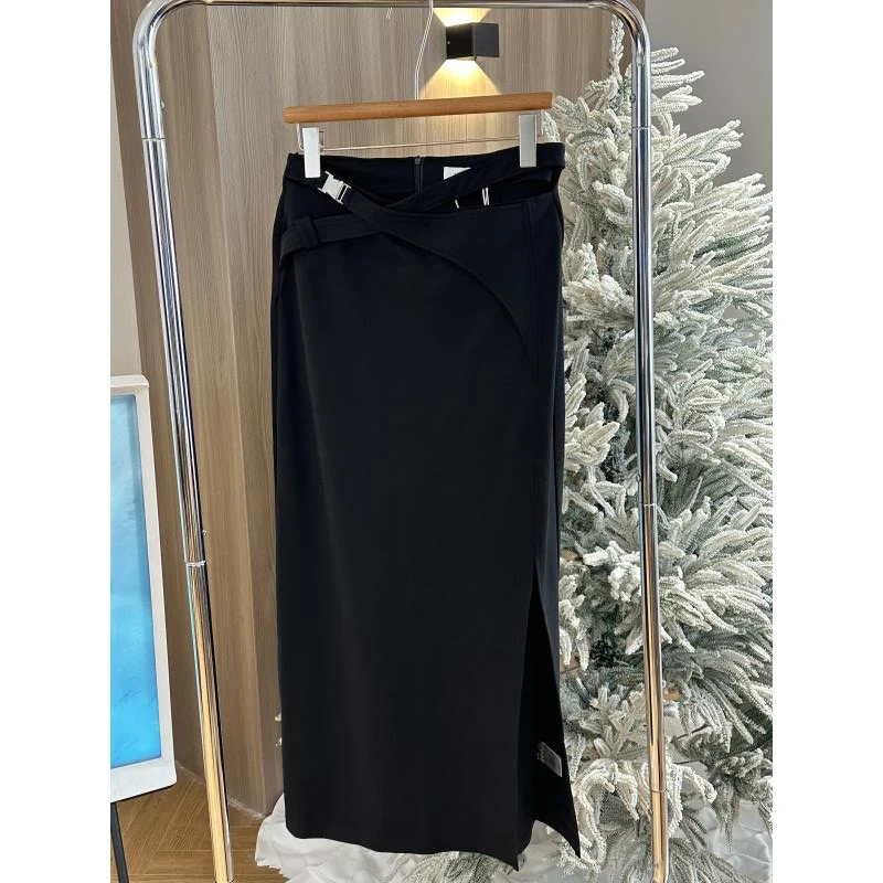 VENUIE黑色高级感轻奢显瘦开叉直筒包臀裙07863