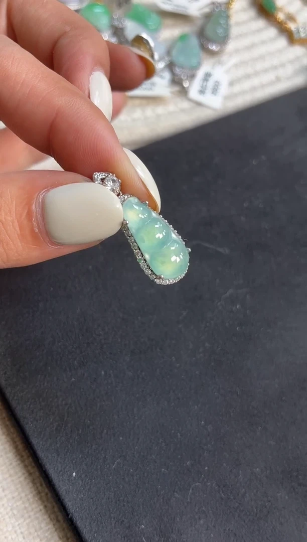 吊坠(不含链)银S925镶嵌翡翠【挽石珠宝】豆子