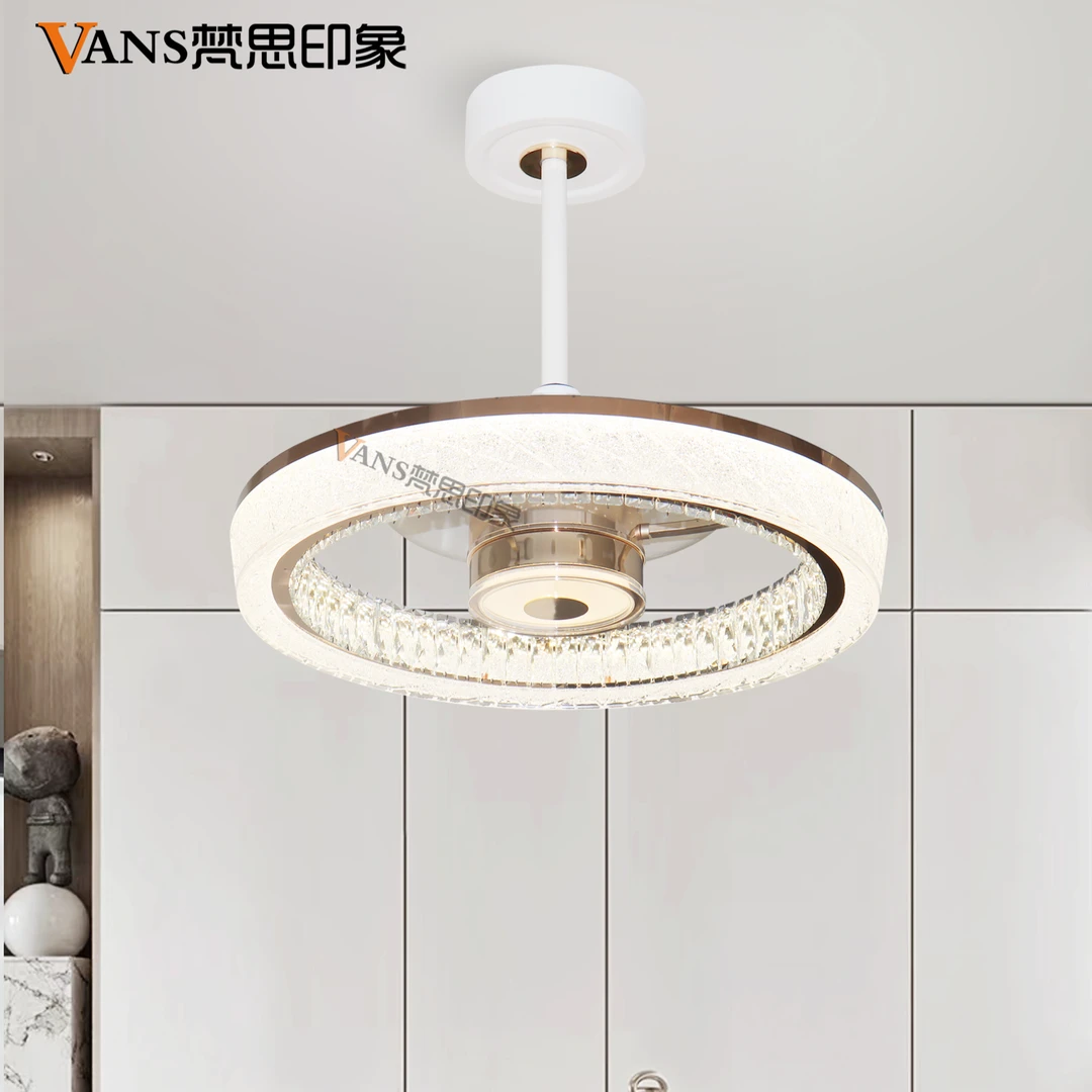 珍美 2025高端品质圆形水晶鸟巢餐厅led节能家用轻奢高级感风扇灯