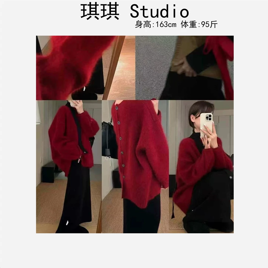 冬季新款重工设计感后背排扣慵懒韩系气质时尚显瘦减龄针织毛衣-Y