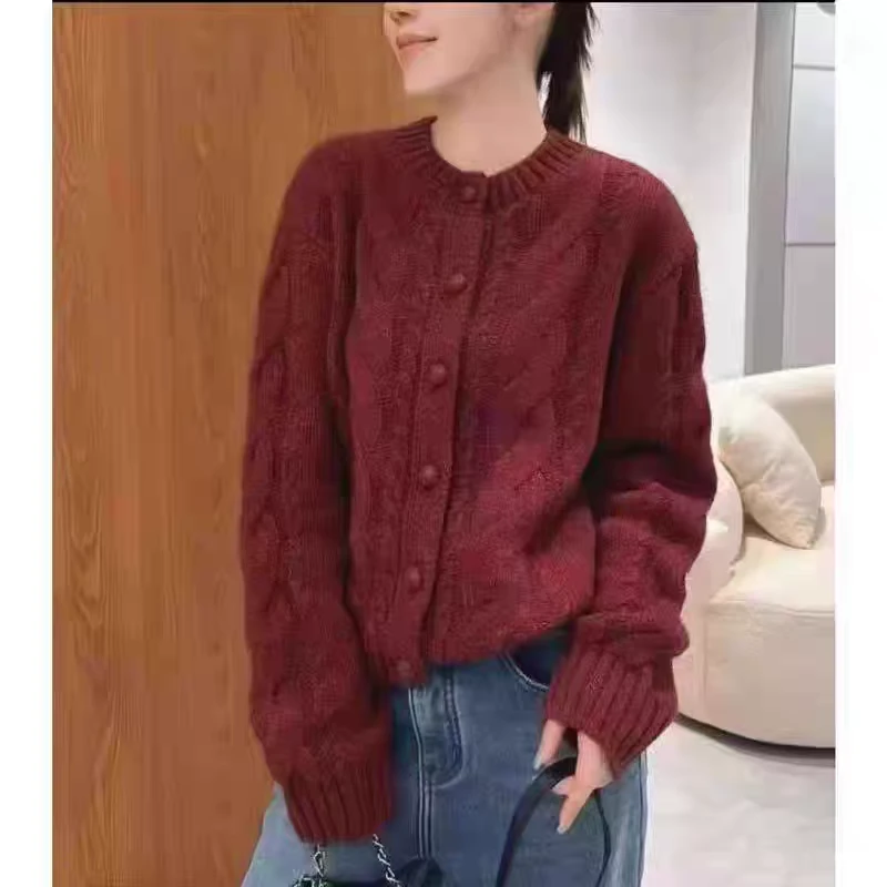 【运费补贴】加厚麻花新年新款针织宽松慵懒款式软糯针织开衫女