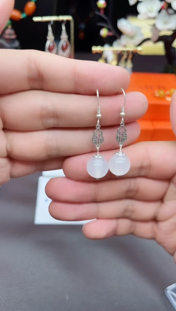 玛瑙/玉髓耳饰银S925镶嵌522000