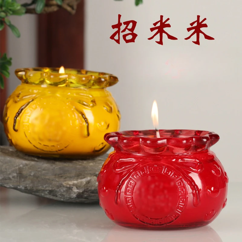聚福招米酥柚灯2天3天无烟蜡烛黄色红色环保天然