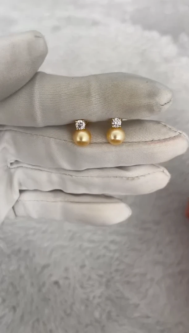 银S925镶嵌耳钉海水珍珠AK羽皇金戴妃7-7.5mm