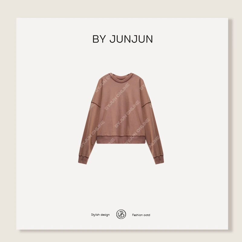 ByJunjun早秋新款女装【焦糖朗姆】砂洗工艺包容感小卫衣