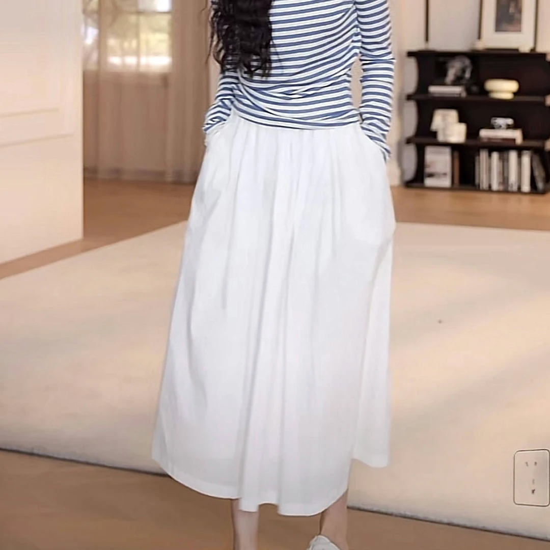 白色半身裙女蛋糕裙气质高腰仙女裙2025新款春款中长款显瘦伞裙