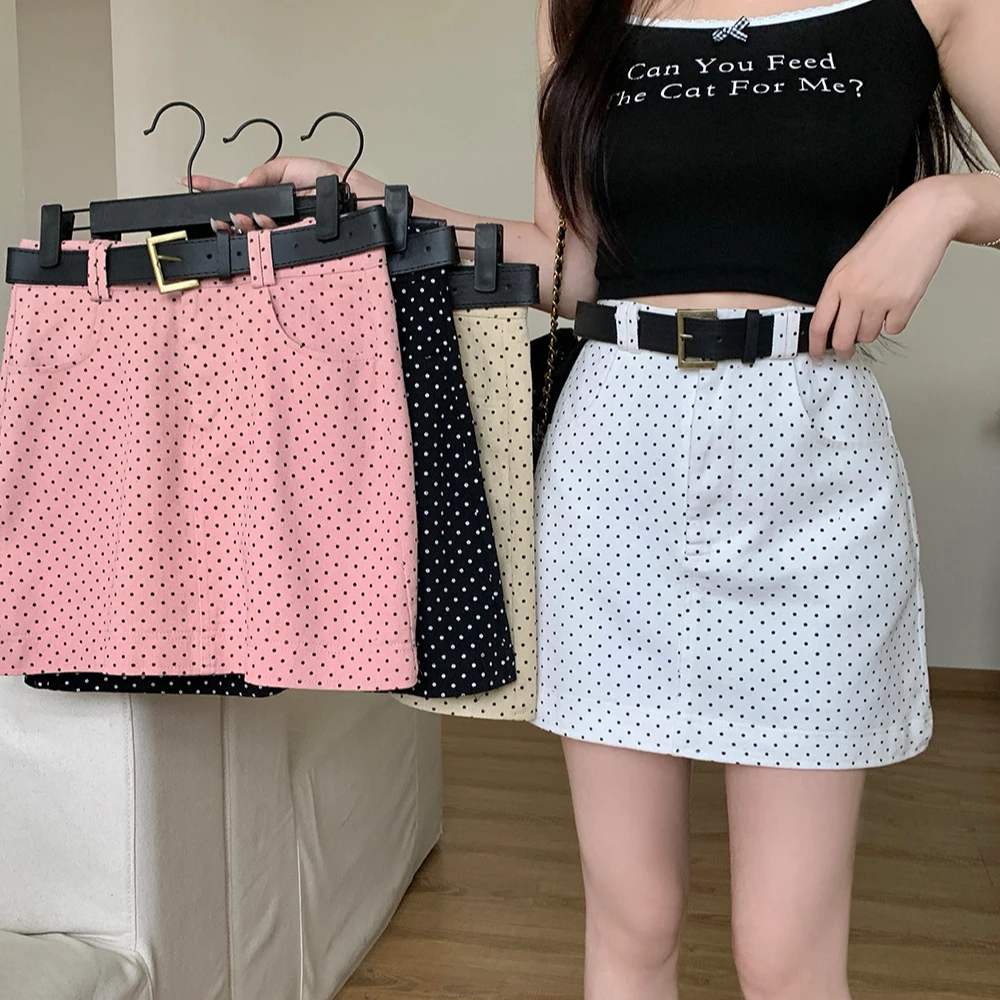 大码女装新款黑白高腰包臀港风复古波点2572