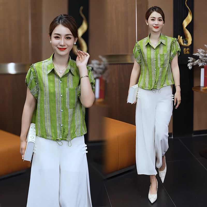 时尚衬衫女2025夏季新款洋气减龄小个子气质百搭翻领短袖休闲上衣