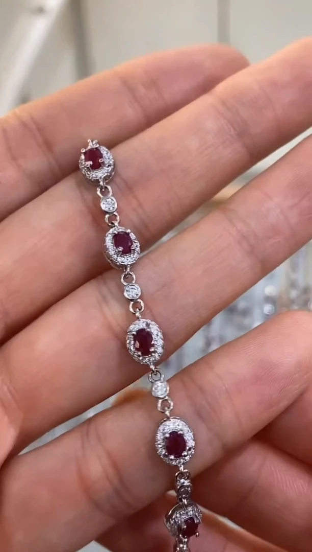 银S925镶嵌手链红宝石手链