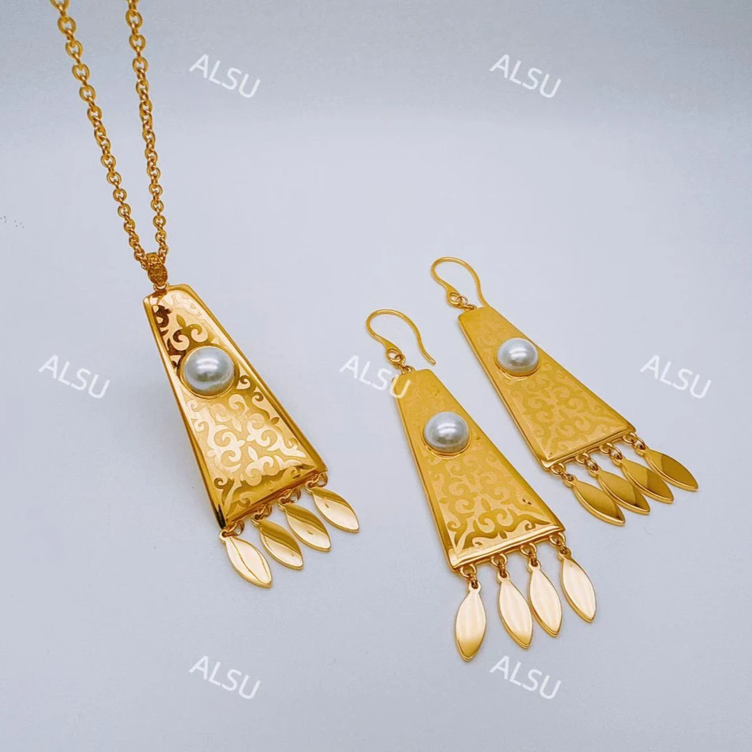 合金项链 ALSU原创经典sawkele复古流苏项链耳环两件套升级版